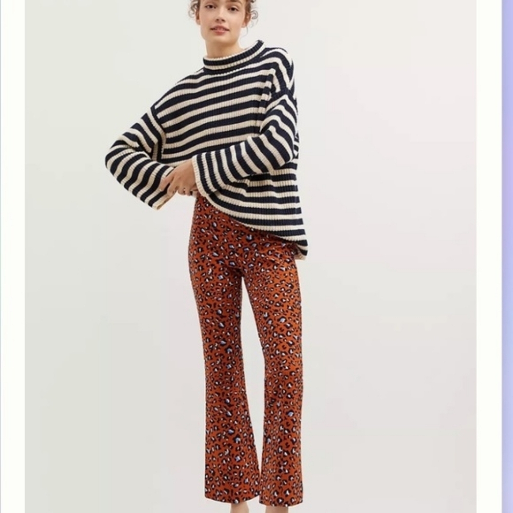 Maeve Anthropologie Cheetah Print Kick Pleat Cropped Pants S